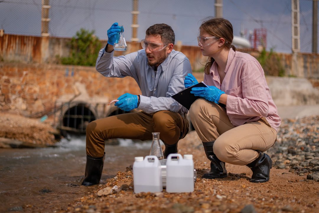 personas midiendo la contaminacion del agua